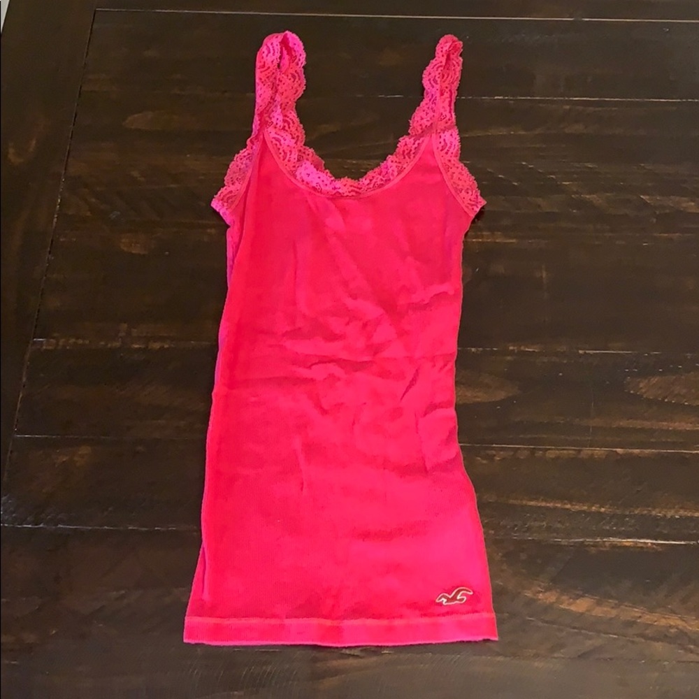 Hot pink tank with lace straps